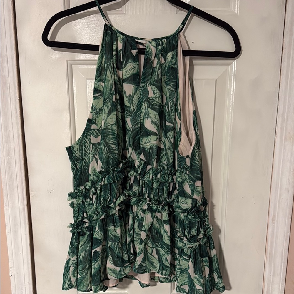 Kaari Blue Green Ruffled Sleeveless Tank Top